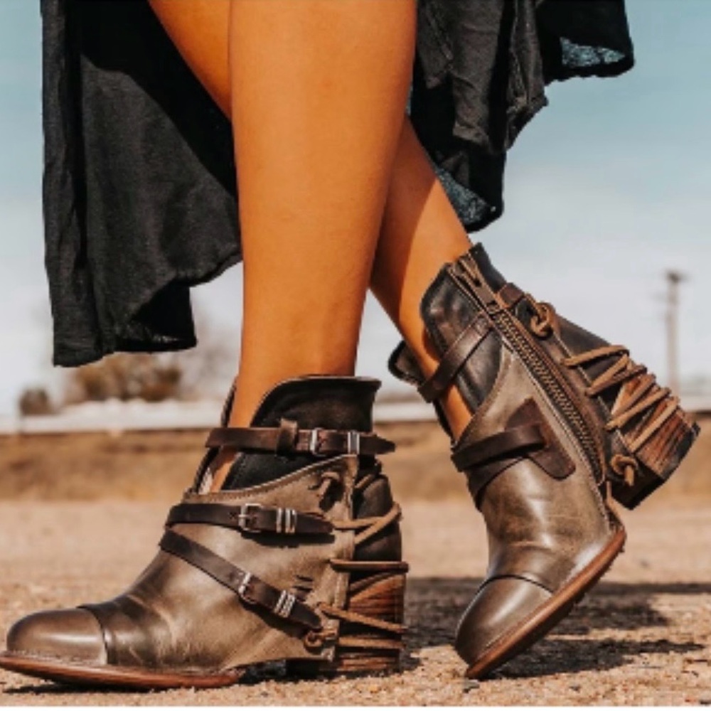 Freebird by Steven Strapped Brown Ankle Booties